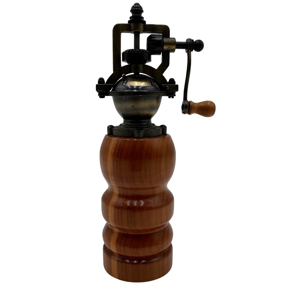 Pepper Mill Grinder Wood Metal Brown 9 in Hank Crank Vintage Style Steampunk